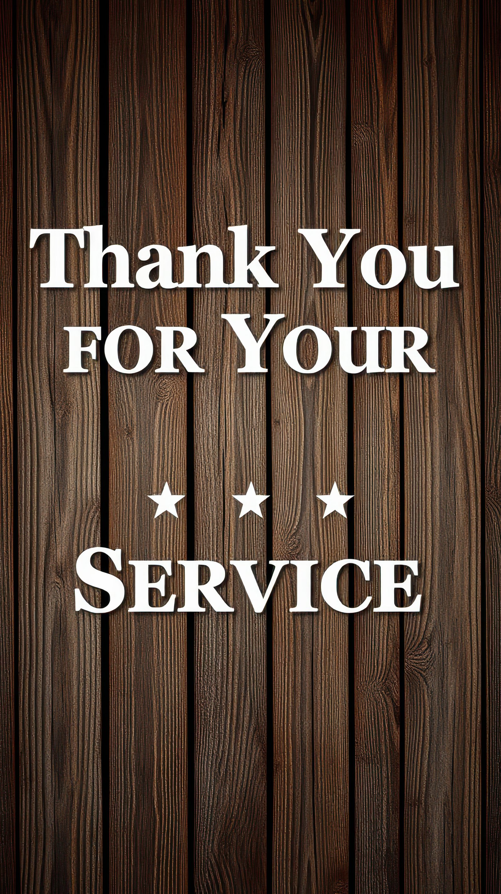 Thank you message displayed on a wooden background expressing gratitude for service and dedication